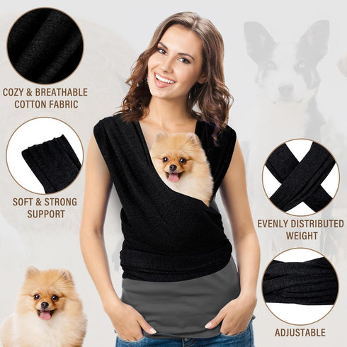 Adjustable Pet Sling Carrier for Small Dogs, Cotton Front Facing Dog Carrier Sling, Safe Dog Carrier Bag (Black)