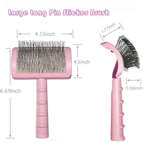Large Slicker Brush for Dogs & Cats, Extra Long Pin Shedding Brush for Long Haired Pets, Pink