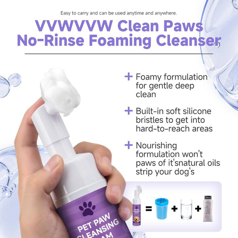 Dog Paw Cleaner Kit Soft Silicone Brush for Safe Mud & Odor Removal, Travel No-Rinse pH Balanced Natural Formula