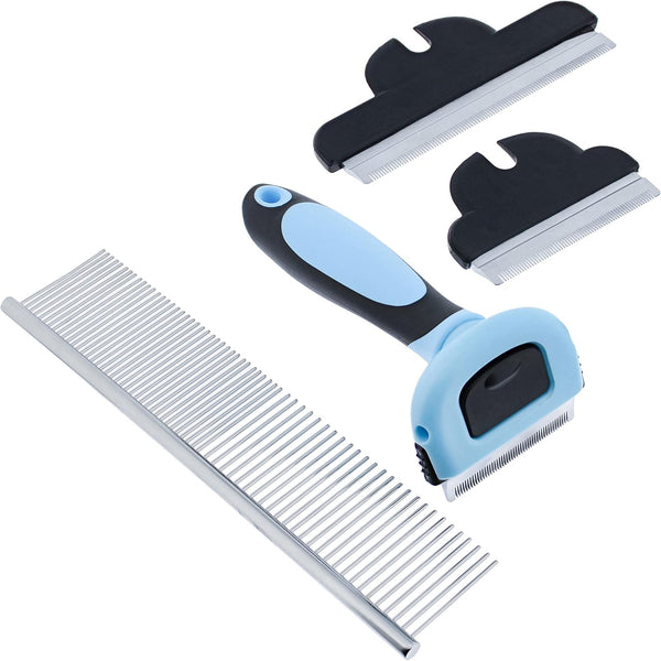 MiMu Deshedding Dog Brush Set - Interchangeable 3-in-1 Long to Short Hair Shedding Brush for Dogs, Cats Plus Comb