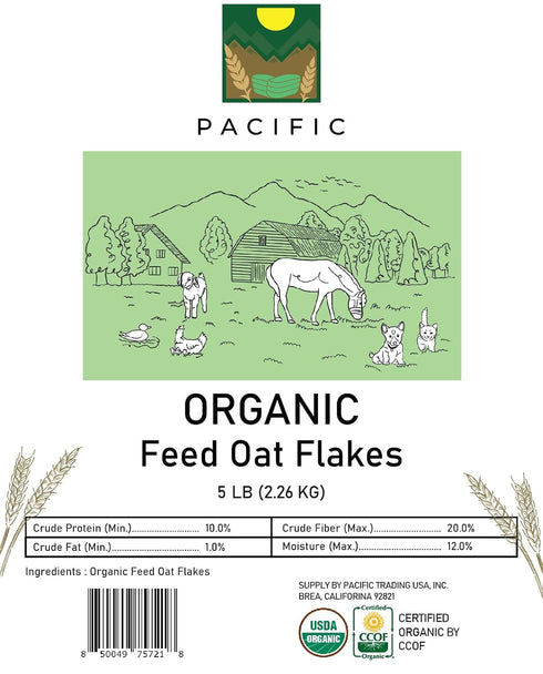 5Lbs Pacific Organic Petfood Organic Oat Flakes | Rich with Fiber & Minerals | USDA and CCOF Certified | Product of USA