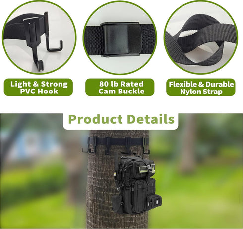 Treestand Strap Gear Hangers with Large Hooks, Lightweight Multi-Hook Accessory Holder for Hunting