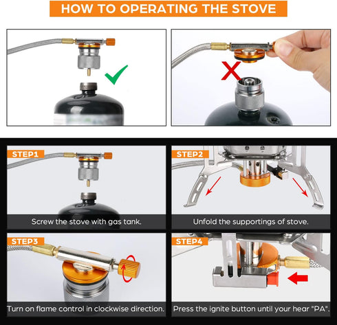 Odoland 3500W/6800W Windproof Camp Stove with Fuel Canister Adapter, Portable Collapsible Burner