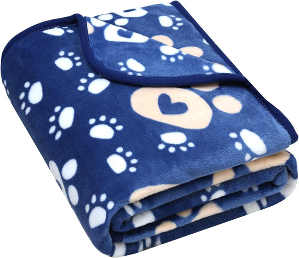 Soft Fleece Dog Blanket for Small Medium Dogs, Fluffy Flannel Pet Cat Puppy Blanket Mat Cover, Cute Paw Print Throw