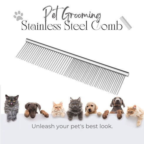 Flexzion Pet Grooming Comb, Stainless Steel Cats Dogs Puppy Medium Animals Hair Fur Trimmer Deshedding Brush Accessory