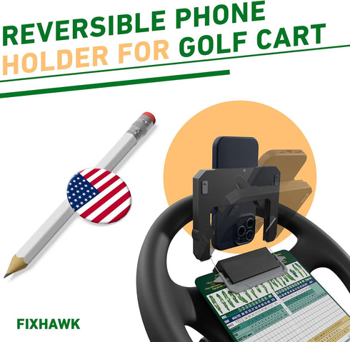 Golf Cart Steering Wheel Cell Phone Mount, Flip Up Phone Holder for Club Car, EZGO, Yamaha