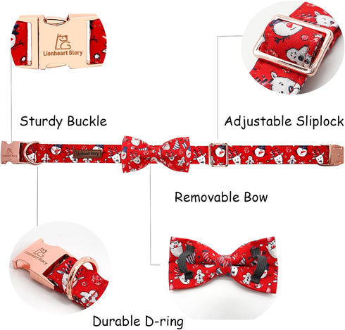 Lionheart Glory Christmas Dog Bow Collar, Santa Print Bow Tie Collar, Adjustable Gift for Large Dogs