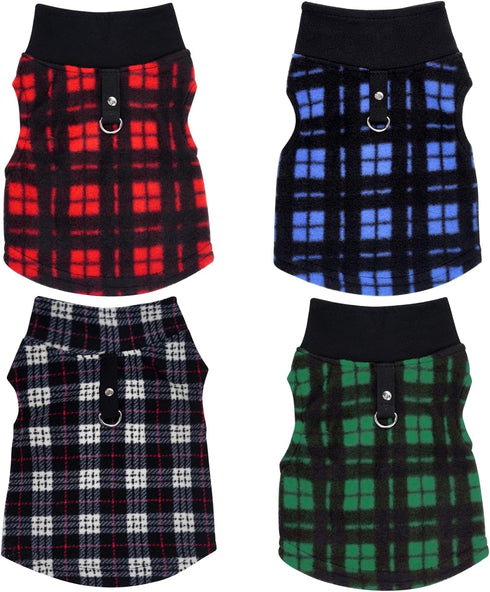 4 Pieces Buffalo Plaid Dog Sweaters with Leash Ring Soft Fleece Vest Dog Pullover Warm Jacket Pet Dog Clothes Winter Dog Outfits for Small Puppy Cat Pets (X-Small)