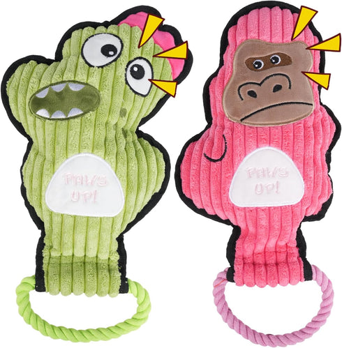 Grnstf 2-Pack Crinkle and Squeaky Dog Toys & Tough Tug of War Set