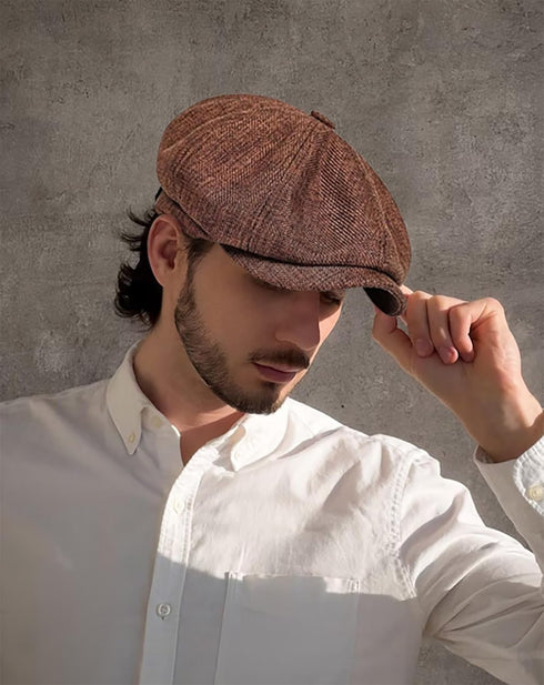 Linen Men's Newsboy Flat Cap, 8 Panel Ivy Cabbie Hat, Breathable Summer Gatsby Irish Fishing Hats