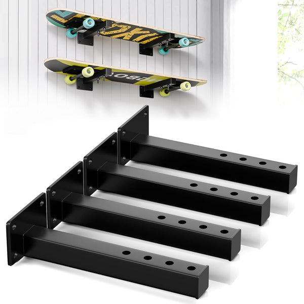 Skateboard Wall Mount, Longboard Shelves for Deck Display and Decor, Floating Storage Rack Mount on Wall - 4 Pack