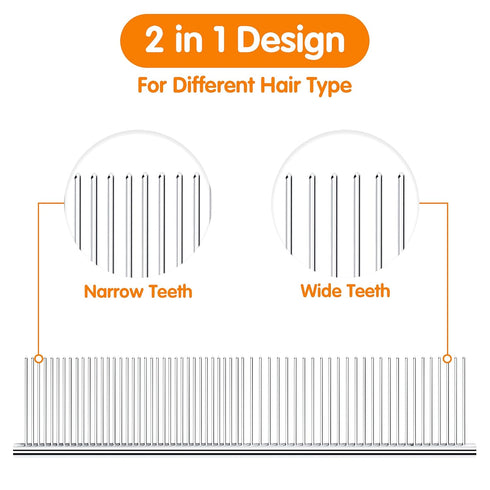 PETTOM Pet Steel Grooming Tool - Poodle Finishing Butter Comb, 7.5-inch L Silver Dog Comb with Rounded Ends