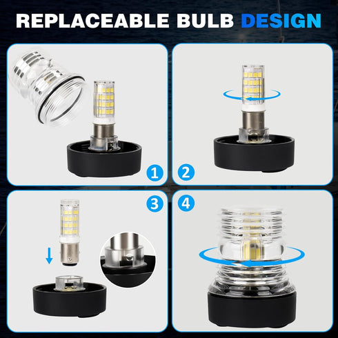 3NM 360 Sailboat, Mast Head Anchor Light, Visibility Boat All Round Light, White LED Boat Navigation Lights for Marine