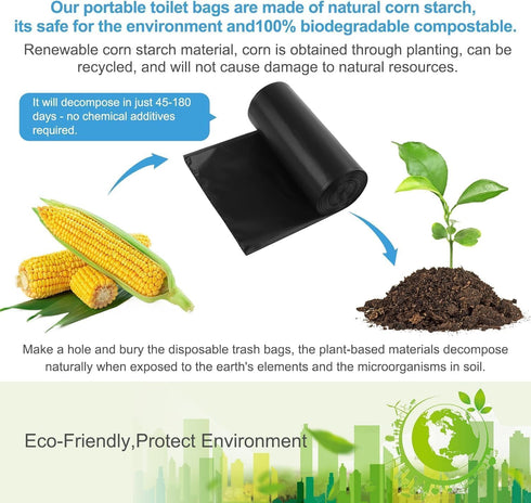100 8 Pcs Portable Camping Toilet Bags, Biodegradable Porta Potty Bucket Toilet Bags, Gallon Compostable Thickened
