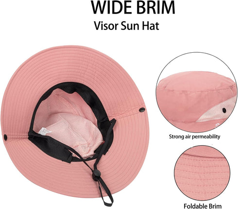 Women's Summer Sun Hat, Beach Hat with Wide Brim, Outdoor UV Protection, Packable Mesh Bucket Hat