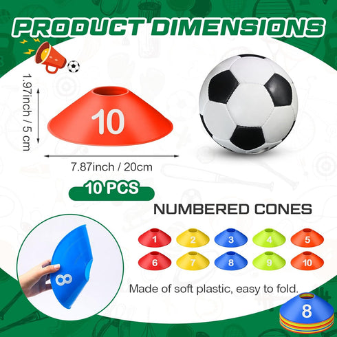 Relaxgiant 10 1-10 Pcs Numbered Sports Disc Cones Soccer Cones with Mesh Carry Bag Flexible Agility Cones Soft Field