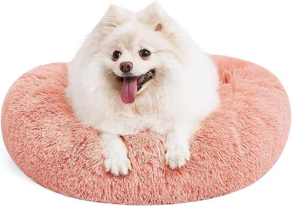 MIXJOY Orthopedic Dog Bed, Ultra Soft Washable Donut Cuddler Round Bed for Dogs and Cats, 20''/23''/30'', Pink (23'')