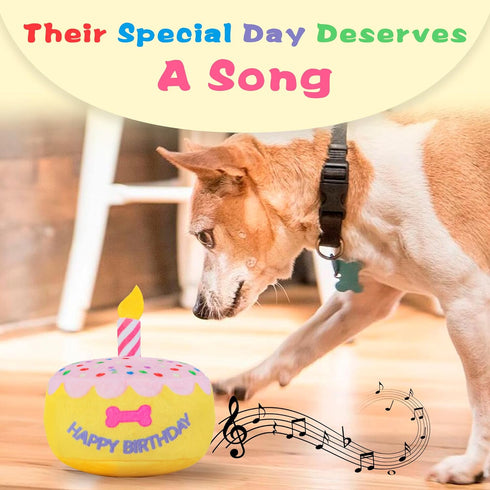 5.9", Dog Birthday Cake Toy Larger Plush Dog Gift with Electronic Music Box, Plays Happy Birthday Song & Puppy Bark