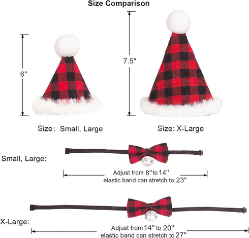 ADOGGYGO Christmas Dog Bandana Hat Bow Tie Set - Classic Plaid Pet Scarf for Small Dogs, Cats & Pets (Small, Red)