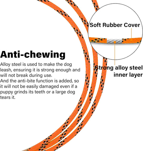 5FT Chew Proof Metal Dog Leash with Comfortable Handle, Heavy Duty Steel Cable Lead for Training Large, Medium, and