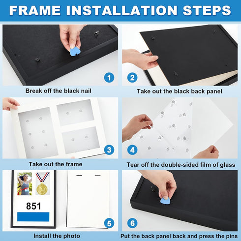RattanView 3 1 17 12.5 Inch Medal Display Frame Shadow Box in Marathon Medal and Photo Display Frame Case x Black Wood