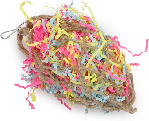 Bird Jute Paper Strips - Parrot Mesh Bag Hanging Chewing Toy for Parakeet Cockatiel Conure