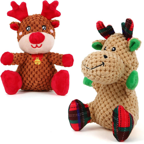 2 Pack Christmas Squeaky Plush Dog Toys for Small Medium Dogs, Durable Stuffed Toys Include Cute Elk