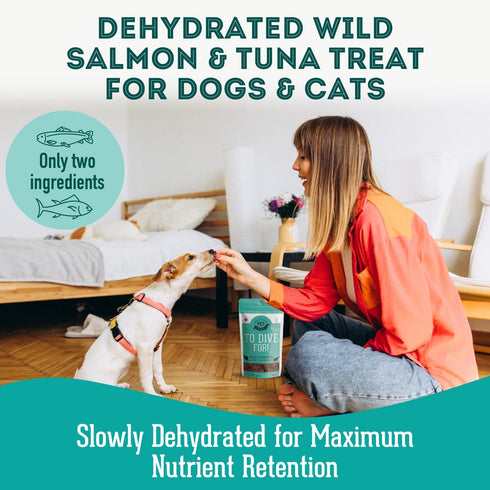 Dehydrated Protein Wild Salmon & Tuna Treat for Dogs & Cats Slowly Dehydrated Raw Single Ingredient Keep Nurtients Vitamins and Healthy Oils Made