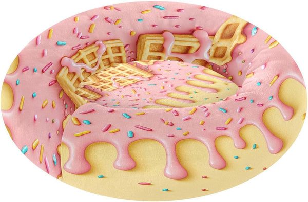 Waffle Dripping Ice Cream Dog & Cat Bed, 22 Inch Washable Round