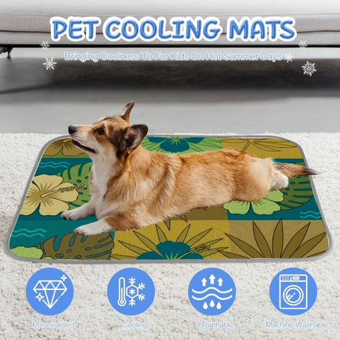 Generic 28" X22" Cooling Pad for Dog Cat Ice Silk Ice Mat for Dogs Hibiscus Print Dog Bed Washable Cool Pad Cooling
