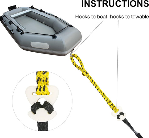 Towable Rope Connector for Tubing; Quick Connect Rope for Boat Tubes; Wake Boarding, Ski, Waverunner