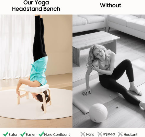 SAOUYPYMA 25 Inch 440.92lbs Yoga Headstand Bench, Yoga Inversion Bench with Seat Cushion, Portable Stand Yoga Chair