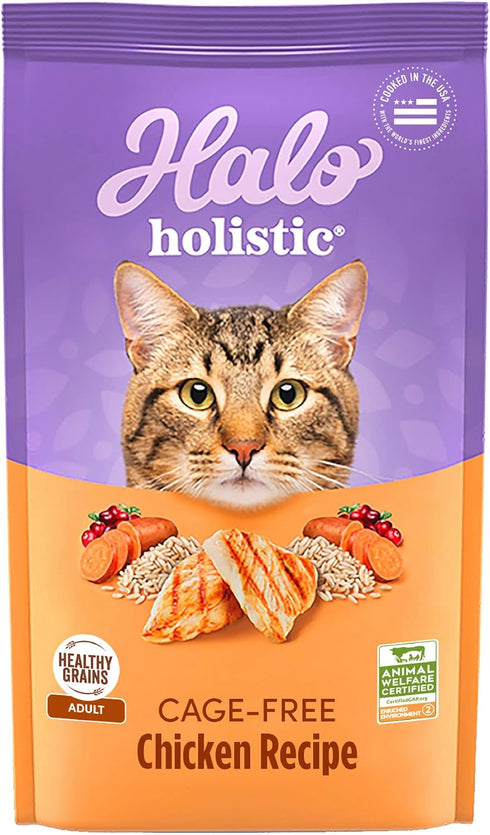 Halo Holistic Cat Food Dry, Cage-free Chicken Recipe, Complete Digestive Health, Adult Formula, 3-lb Bag