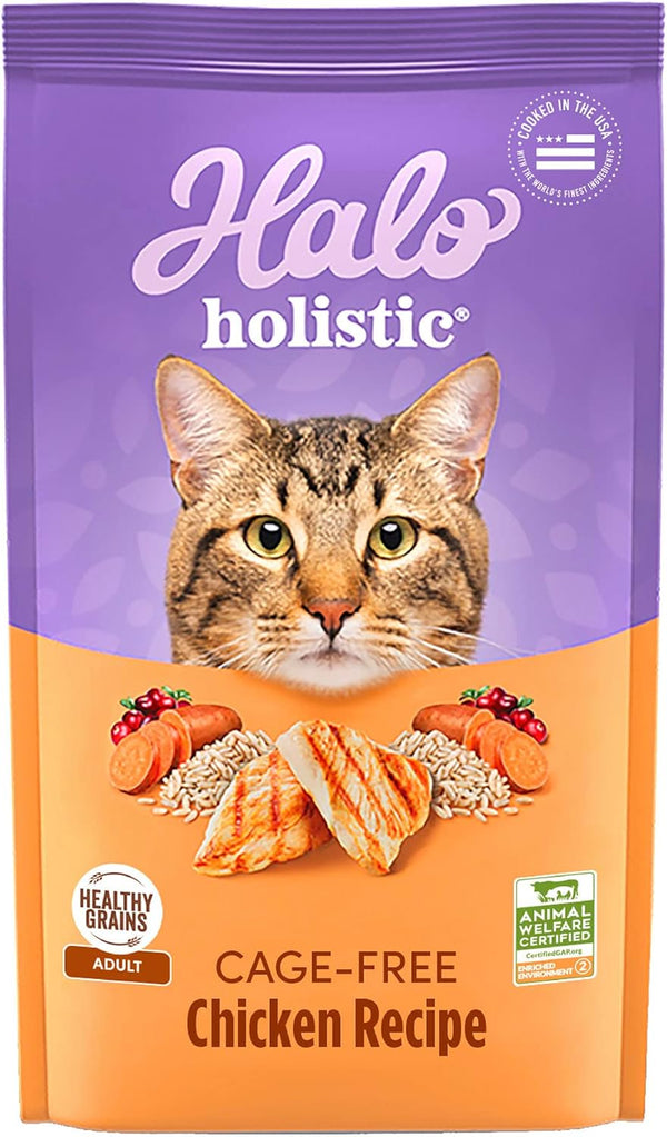 Halo Holistic Cat Food Dry, Cage-free Chicken Recipe, Complete Digestive Health, Adult Formula, 3-lb Bag