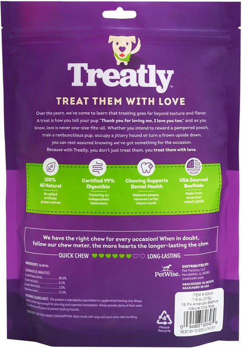 American Sourced Beefhide Chip Rolls 5-6" Dog Chew Treats - Natural Flavor, 18 Count/1 Pack