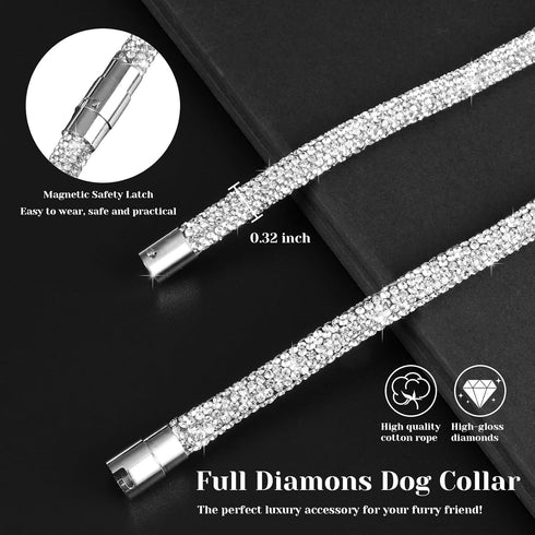 Stylish and Luxurious Diamond Dog Collar,Magnetically Absorbent Clasp,Full Diamond Design,Perfect for Wedding and Everyday Walking - Studded with Diamons Necklace Collar for Cats dogs,10''