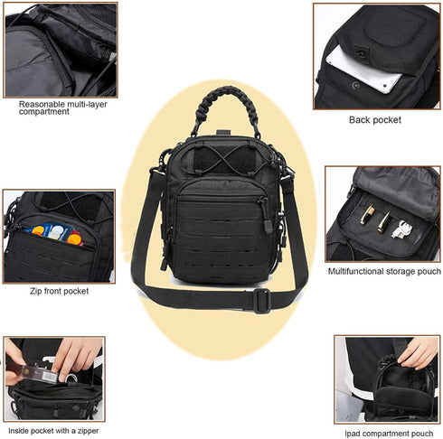 Tactical Sling Bag, Compact Concealed Carry Cut Molle Pistol Holster EDC Backpack (Black)