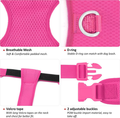 Light Up Dog Harness, No-Pull LED Rechargeable Glowing Pet Harness for Night Walking & Camping, Hotpink