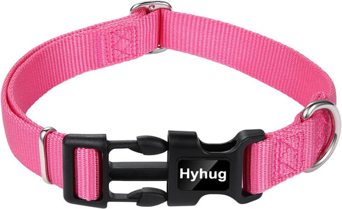 Hyhug Solid Color Classic Heavy Duty Collar for Large Medium Small Dogs, Unique Design with Adjustment Triglide (Candy