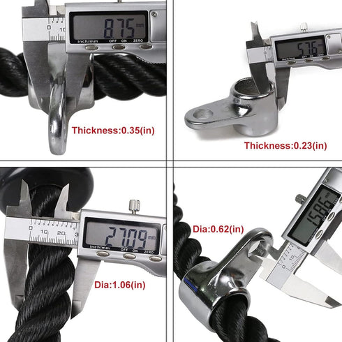 Tricep Rope Fitness Attachment - 27 & 36 Inches, Heavy Duty Coated Nylon Rope in 2 Colors with Solid Rubber Ends