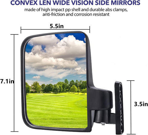 Newest Golf Cart Mirrors, 16.5" Panoramic Rear View and Folding Side Mirrors for Club Car