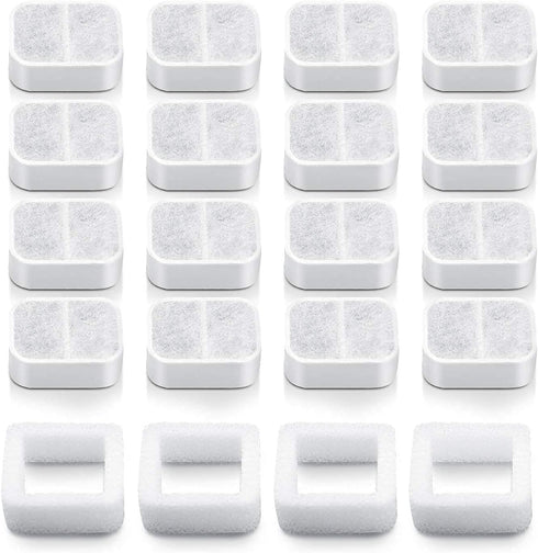 20 Pack Ceramic Cat Water Fountain Replacement Filters - 16 Pet Fountain and 4 Foam Filters for Tritone/Fiumi
