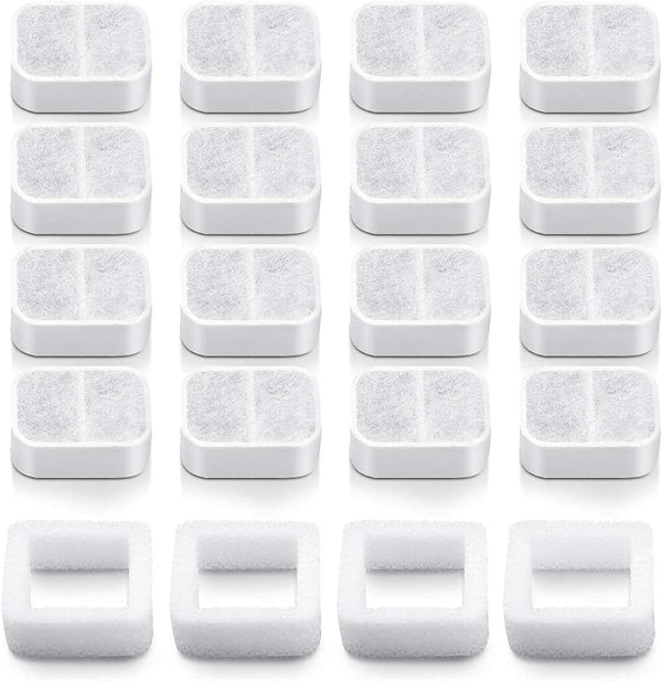 20 Pack Ceramic Cat Water Fountain Replacement Filters - 16 Pet Fountain and 4 Foam Filters for Tritone/Fiumi