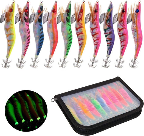 Generic 10Pcs Fishing Lure Squid Jig Hook Wooden Shrimp Artificial Fishing Lures Octopus Cuttlefish Shrimp Hard Fishing