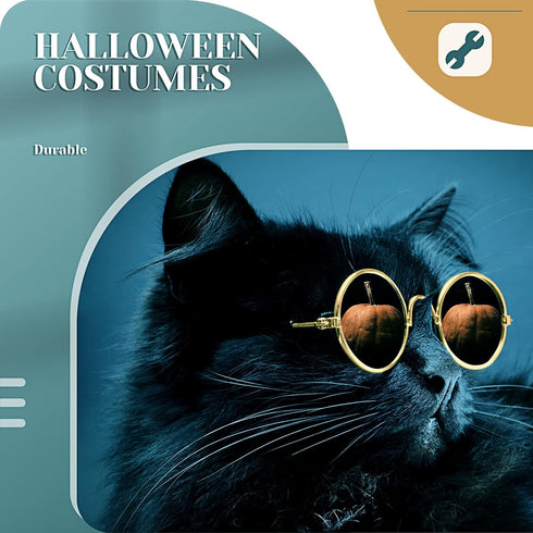 Dog Sunglasses - Retro Pet Glasses Classic Round Metal Eye Wear for Cats and Dogs, Cosplay Party Costume (Gold, Black)