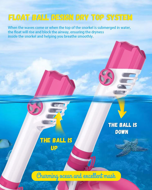 W WSTOO Kids Full Face Snorkel Mask with Dry Top Safe Breathing System, 180 Degree Panoramic View Snorkeling Gear