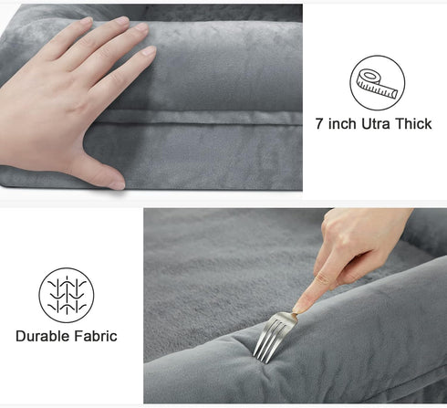 Medium Dark Grey Orthopedic Dog Bed, Washable with Removable Bolster, Waterproof Non-Skid Bottom