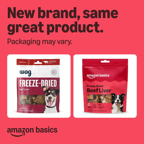 3.3 (Pack 1), Packaging Amazon Basics Freeze-Dried Raw Single Ingredient Dog Treats (Previously Wag), Beef Liver, High