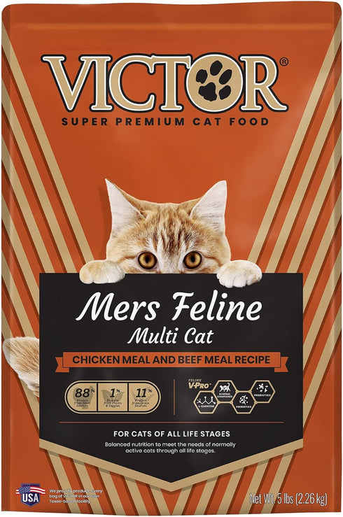 Victor Super Premium Cat Food, Mers Feline Dry with Chicken, Beef, Pork, Fish Meal Proteins, 5 lb