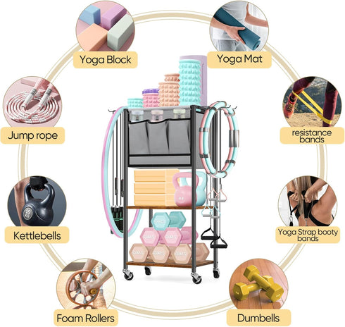 Weight Rack for Home Gym, Dumbbell Rack and Fabric Yoga Mat Storage, Organizes Fitness Equipment